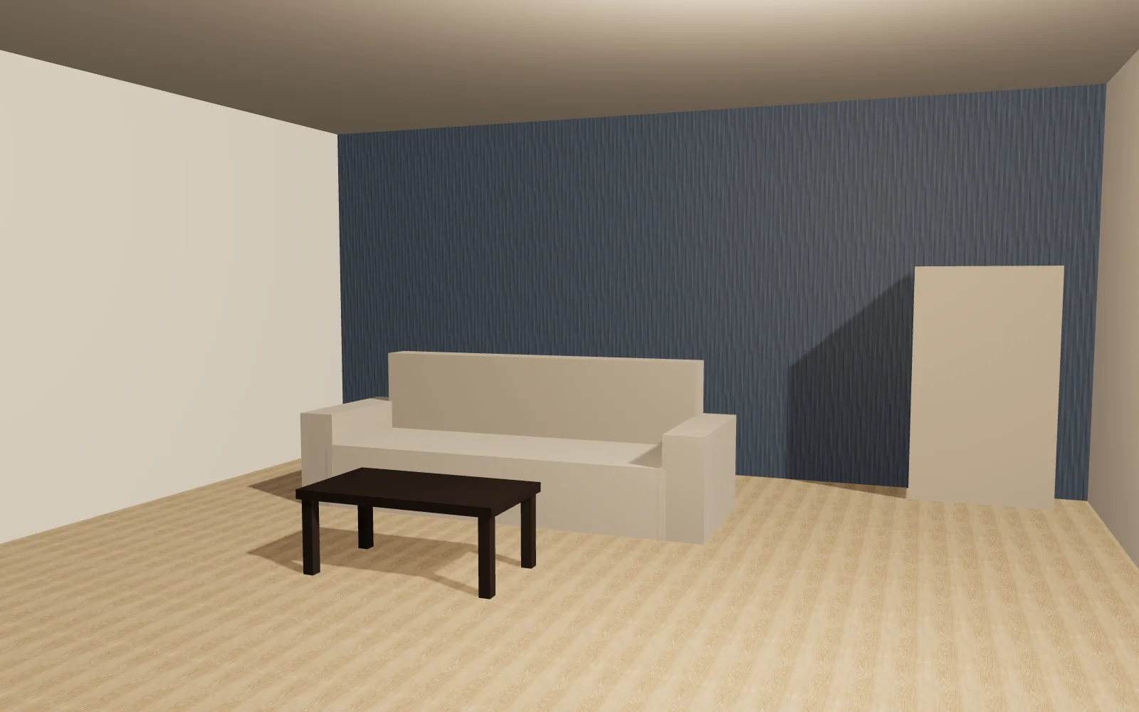 Sala: piso Andino 15 × 50 cm y muro 3D Wall Blade Blue, los dos de Interceramic.